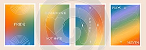 Modern design templates for Pride Month posters and Gay Love card in y2k style. Set of trendy minimalist aesthetic with