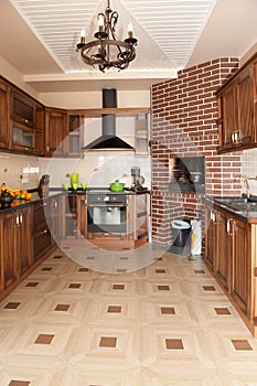 Modern design wooden brown Kitchen Interior