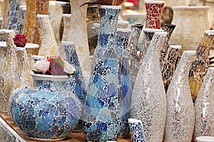 modern designed arabic middle eastern colorful clay pottery displays in turkish shop for sale