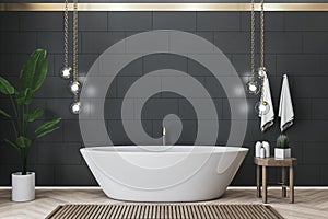 Modern designer bathroom interior with various decorative items. 3D Rendering