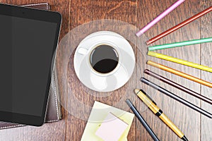 Modern desk with blank tablet