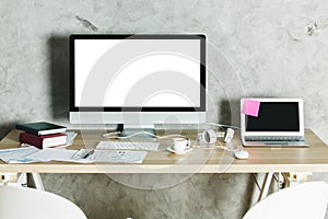 Modern desk top with clean white computer