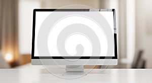 Modern Desktop Computer with a Blank White Screen on a Desk