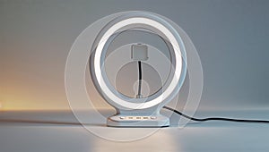Photorealistic image of a desktop ring light on a white background