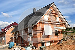 Modern detached house under construction