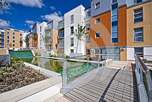 Modern development with water feature