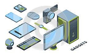 Modern devices isometric 3D vector illustrations set