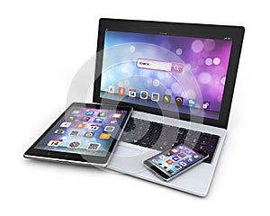 Modern devices laptop, smartphone, tablet