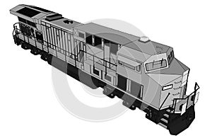 Modern diesel railway locomotive with great power and strength for moving long and heavy railroad train. Vector illustration with