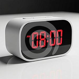 Modern Digital Alarm Clock Displaying 08:00 AM in Red LED Lights digital clock time
