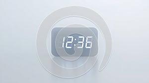 Modern digital clock glowing 12:36 on a clean, minimalist surface
