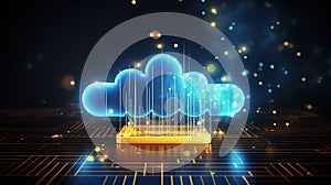 Modern Digital Cloud Concept with Vibrant Hologram and Code Background, technology background, Ai generative