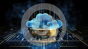 Modern Digital Cloud Concept with Vibrant Hologram and Code Background, technology background, Ai generative