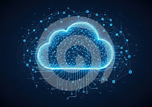 Modern digital cloud infrastructure with interconnected nodes and pathways