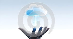 Hand Catching Glowing Cloud Arrow â Cloud Computing and Data Transfer Concept