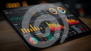 Modern digital dashboard displaying complex data analytics and visualizations with graphs and charts