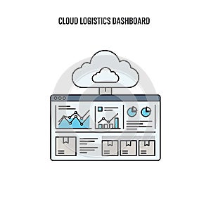 Cloud Logistics Dashboard Illustration with Data Charts and Cloud Icon