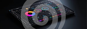 Modern Digital Dashboard Displaying Various Data Metrics and Colorful Visualizations With Sleek Interface Design and