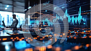 Digital dashboard with financial data visualization. Concept of business analytics, AI-driven insights and corporate technology.