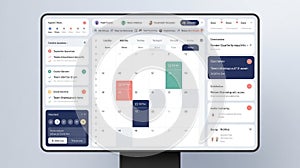 Modern digital dashboard interface displaying project management tasks and data analytics on a screen