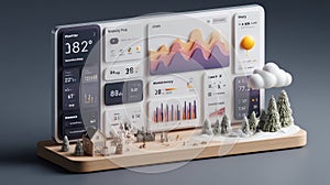 Modern Digital Dashboard with Weather and Data Visualizations Display