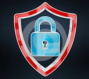 Modern digital data shield antivirus 3D rendering