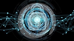 Modern digital data shield antivirus 3D rendering