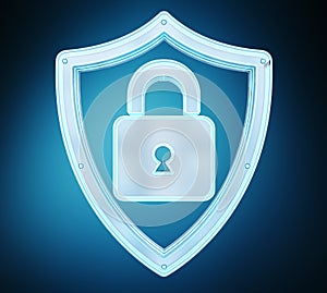 Modern digital data shield antivirus 3D rendering