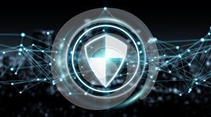Modern digital data shield antivirus 3D rendering