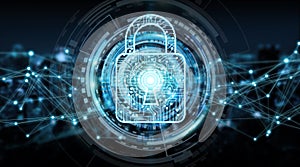 Modern digital data shield antivirus 3D rendering