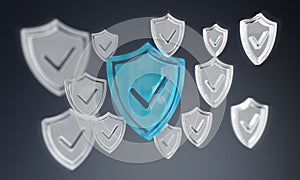 Modern digital data shield antivirus 3D rendering