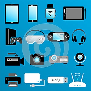 Modern digital devices color icons isolated set