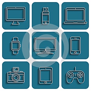 Modern digital devices and electronic gadgets icons