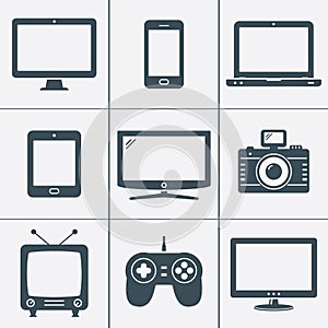 Modern digital devices icons set