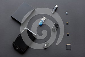 Modern digital devices for the transfer and storage of information. Flash drives, external hard disks and memory cards