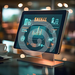 Modern digital display showcasing data analytics in a contemporary office setting during the day