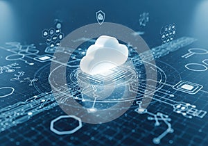 Modern digital infrastructure with cloud computing and interconnected networks