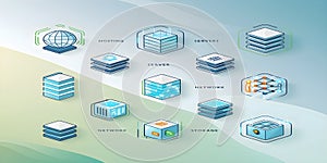 Modern digital network technology and server infrastructure icons