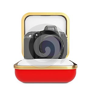 Modern Digital Photo Camera in the Red Gift Box. 3d Rendering