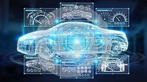 Modern digital smart car interface 3D rendering