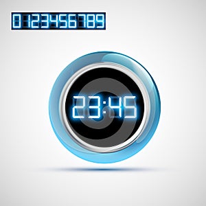 Modern digital watch dial timer with glowing neon numbers