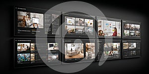 Modern Digital Workplace Featuring Technology Screens for Remote Collaboration and Team Meetings