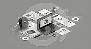 Modern Digital Workspace with Data Visualization and Laptop