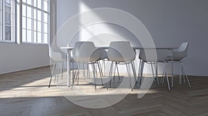 Modern Interior Design White Chairs, Table, Natural Light