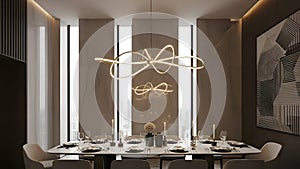 Modern dining room with abstract and dramatic lighting interior dining table chairs