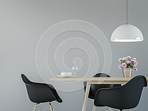 Modern dining room interior with black & white minimal style 3d rendering image