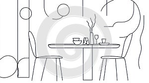 Minimalist Dining Scene Line Art of Table, Chairs, and Place Setting
