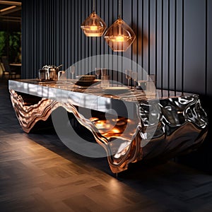 Modern Dining Table With Baroque Design And Dramatic Lighting