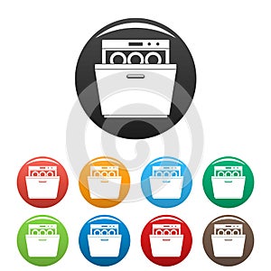 Modern dishwasher icons set color