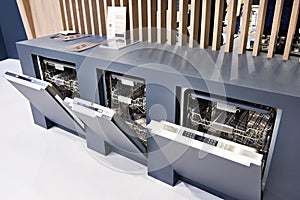 Modern dishwashers on display at store